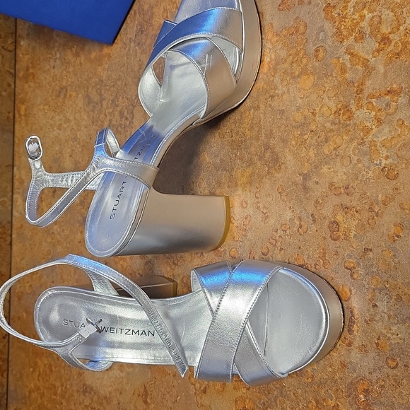 Stuart Weitzman Metallic Silver Dayna Platform Sandals/Heels - Picture 5 of 13